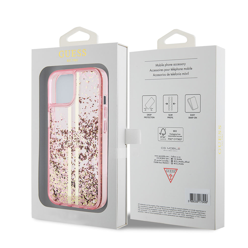 Θήκη για Apple iPhone 15 Plus, Guess, Liquid Glitter Gold Stripes, Ροζ