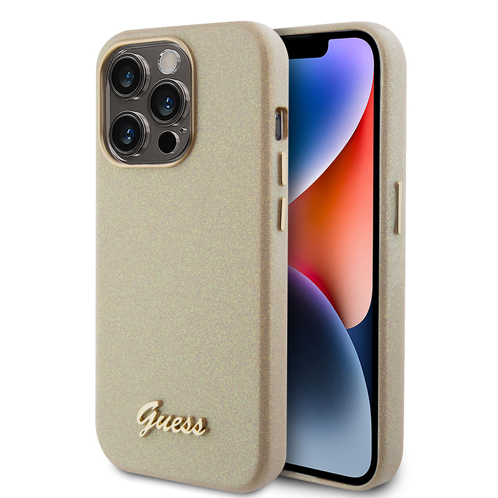 Θήκη για Apple iPhone 15 Pro, Guess, Glitter Glossy Script, Μπεζ