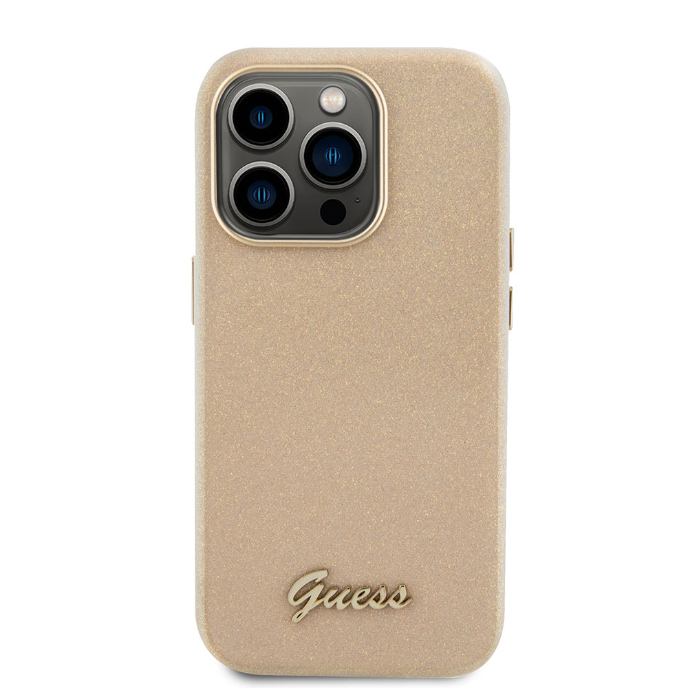 Θήκη για Apple iPhone 15 Pro, Guess, Glitter Glossy Script, Μπεζ
