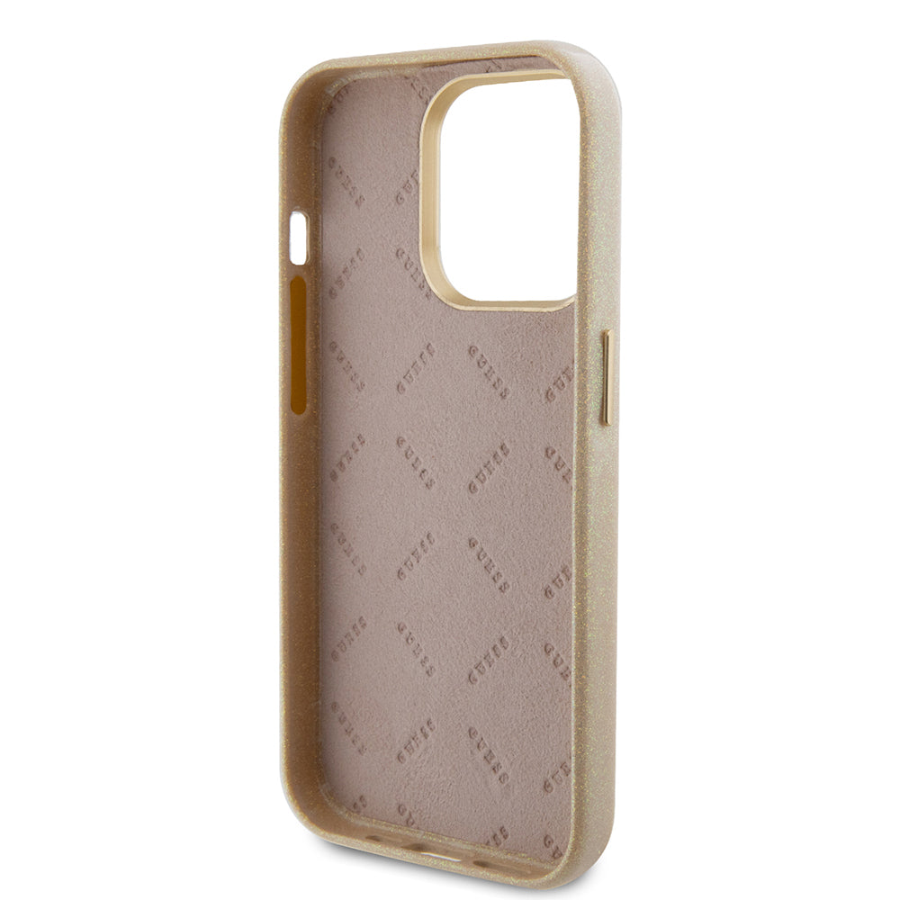 Θήκη για Apple iPhone 15 Pro, Guess, Glitter Glossy Script, Μπεζ