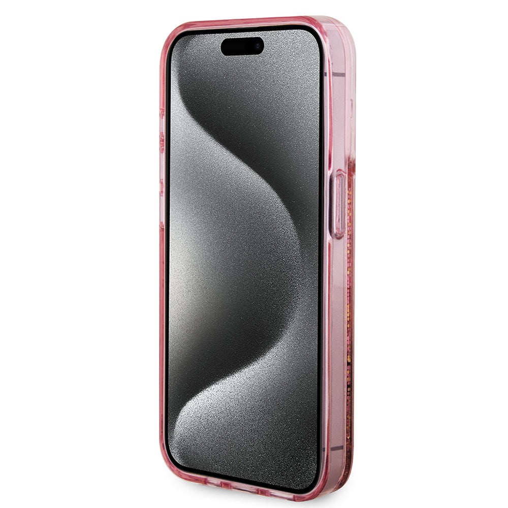 Θήκη για Apple iPhone 15 Pro, Guess, Liquid Glitter Gold Stripes, Ροζ