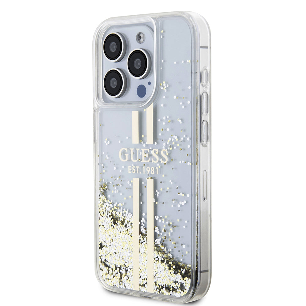 Θήκη για Apple iPhone 15 Pro, Guess, Liquid Glitter Gold Stripes, Διαφανής
