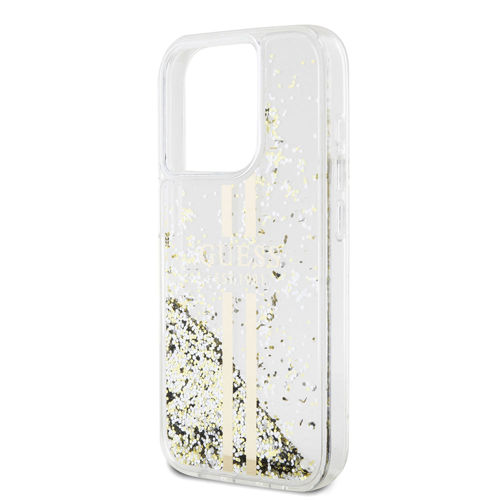 Θήκη για Apple iPhone 15 Pro, Guess, Liquid Glitter Gold Stripes, Διαφανής