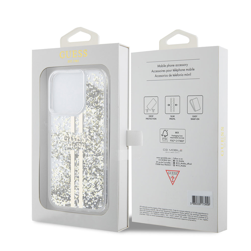 Θήκη για Apple iPhone 15 Pro, Guess, Liquid Glitter Gold Stripes, Διαφανής