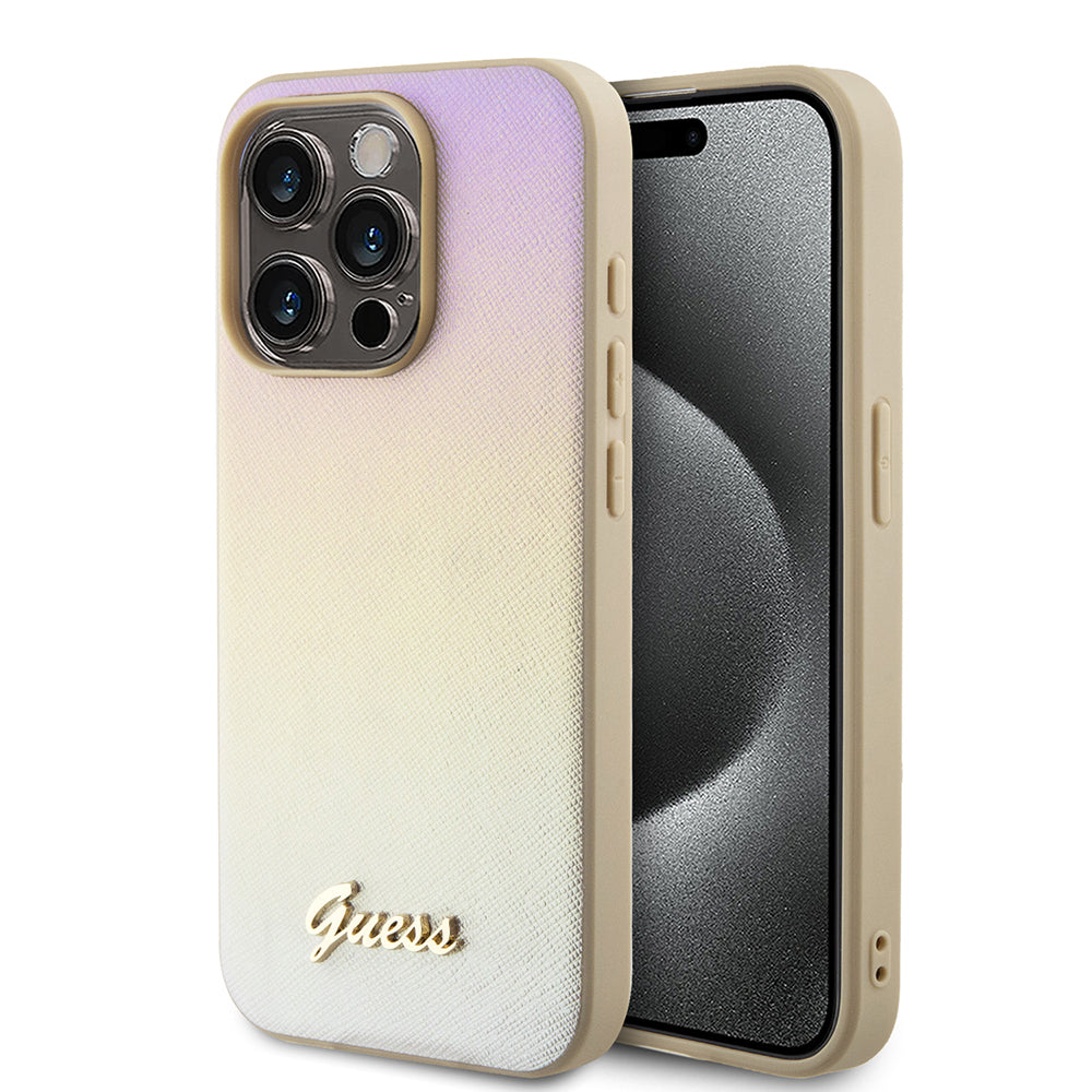 Θήκη για Apple iPhone 15 Pro, Guess, Saffiano Iridescent Script, Χρυσή