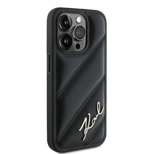 Θήκη για Apple iPhone 15 Pro, Karl Lagerfeld, Diagonal Quilted Script, Μαύρη