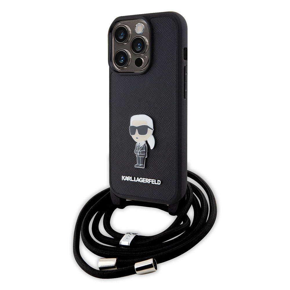 Θήκη για Apple iPhone 15 Pro, Karl Lagerfeld, Saffiano Crossbody Monogram Metal Pin Karl, Μαύρη