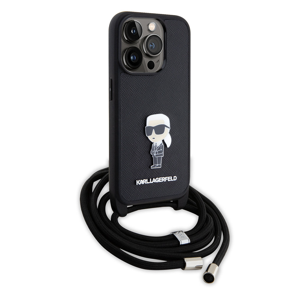Θήκη για Apple iPhone 15 Pro, Karl Lagerfeld, Saffiano Crossbody Monogram Metal Pin Karl, Μαύρη
