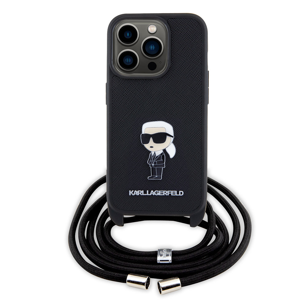 Θήκη για Apple iPhone 15 Pro, Karl Lagerfeld, Saffiano Crossbody Monogram Metal Pin Karl, Μαύρη