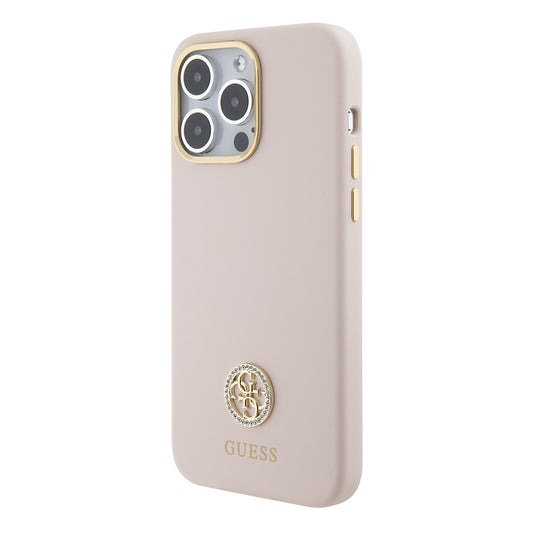 Θήκη για Apple iPhone 15 Pro Max, Guess, 4G Strass Metal Logo, Ροζ
