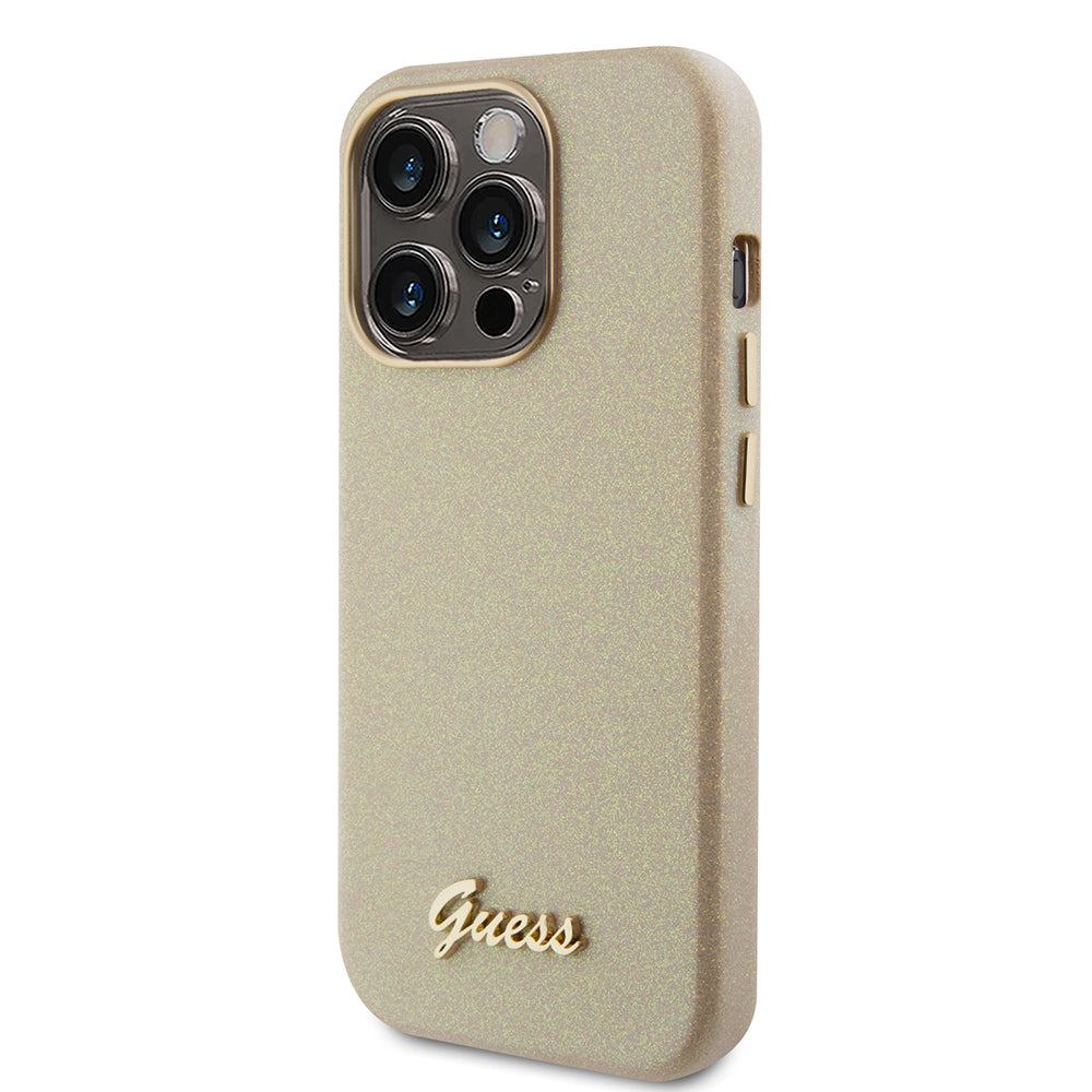 Θήκη για Apple iPhone 15 Pro Max, Guess, Glitter Glossy Script, Μπεζ