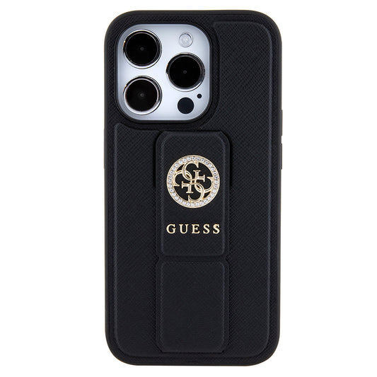 Θήκη για Apple iPhone 15 Pro Max, Guess, Grip Stand 4G Saffiano Strass, Μαύρη