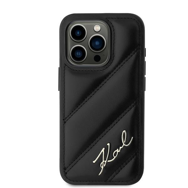 Θήκη για Apple iPhone 15 Pro Max, Karl Lagerfeld, Diagonal Quilted Script, Μαύρη