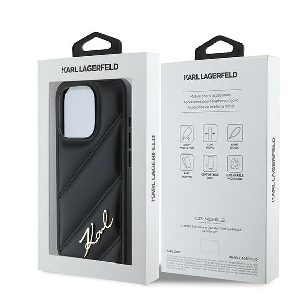 Θήκη για Apple iPhone 15 Pro Max, Karl Lagerfeld, Diagonal Quilted Script, Μαύρη