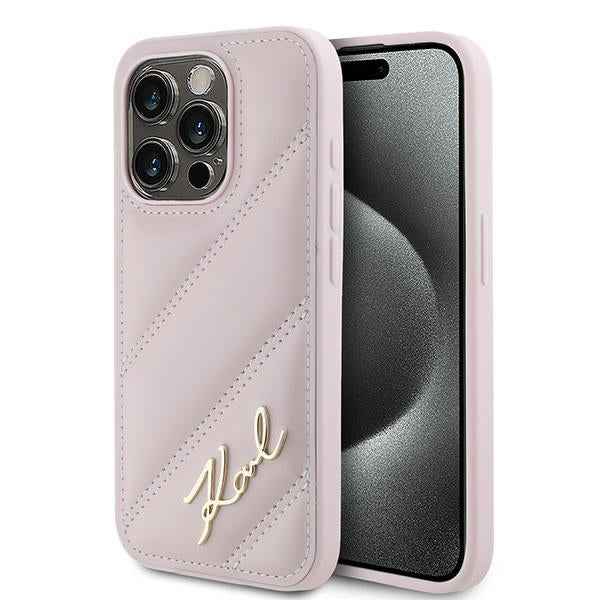 Θήκη για Apple iPhone 15 Pro Max, Karl Lagerfeld, Diagonal Quilted Script, Ροζ