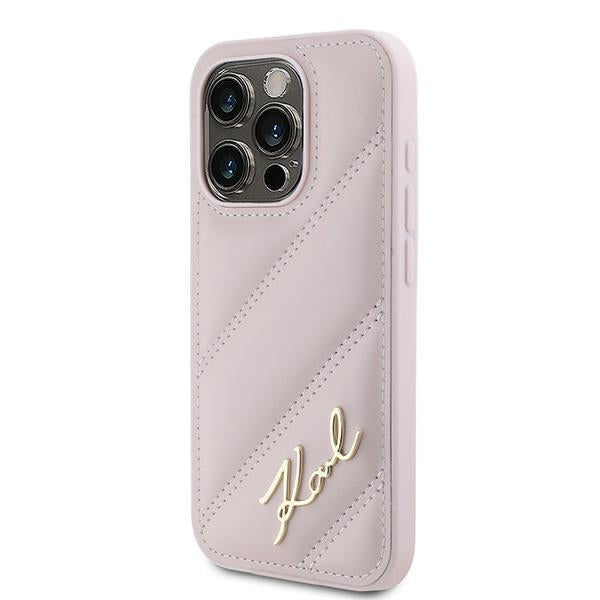 Θήκη για Apple iPhone 15 Pro Max, Karl Lagerfeld, Diagonal Quilted Script, Ροζ