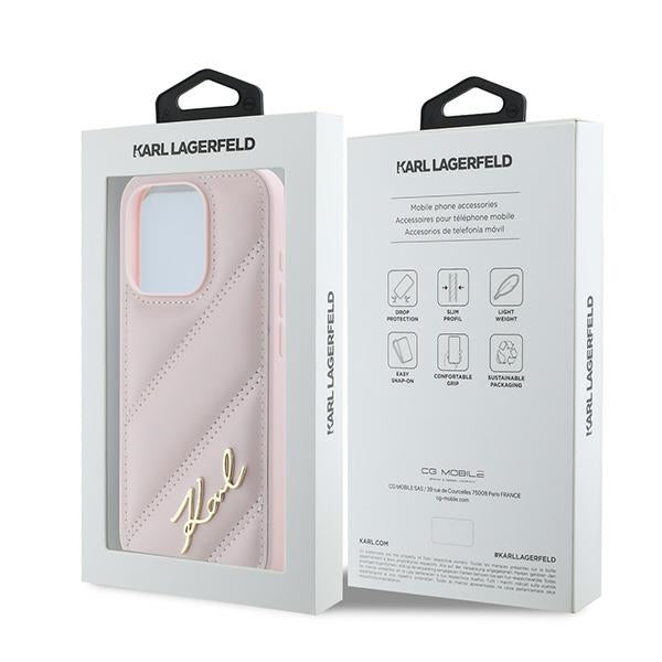 Θήκη για Apple iPhone 15 Pro Max, Karl Lagerfeld, Diagonal Quilted Script, Ροζ