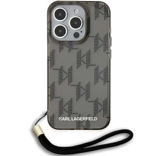 Θήκη για Apple iPhone 15 Pro Max, Karl Lagerfeld, IML Luxury Monogram KL Pattern with Strap, Μαύρη