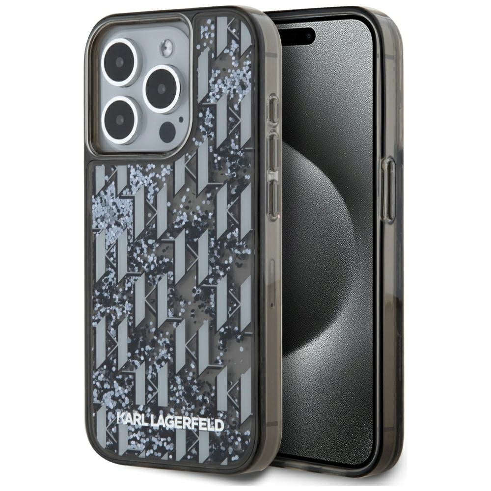 Θήκη για Apple iPhone 15 Pro Max, Karl Lagerfeld, Liquid Glitter Monogram, Μαύρη