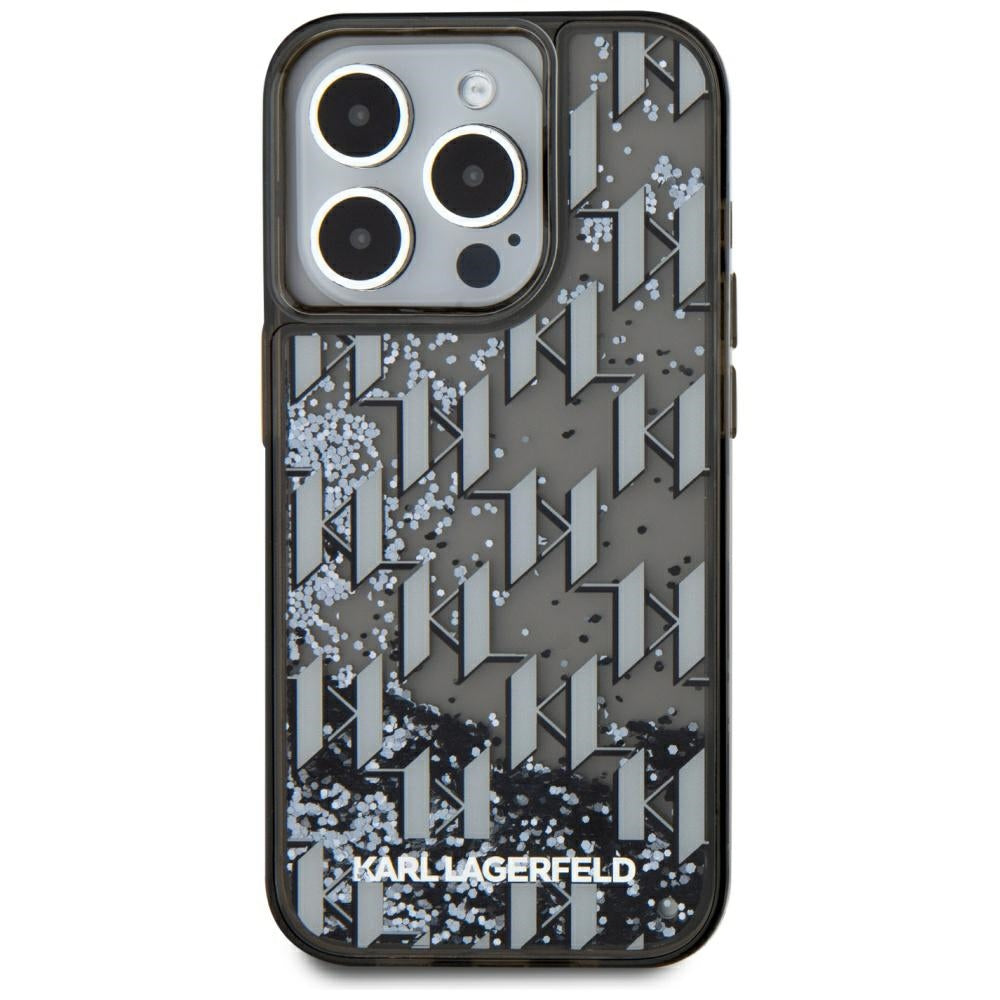 Θήκη για Apple iPhone 15 Pro Max, Karl Lagerfeld, Liquid Glitter Monogram, Μαύρη