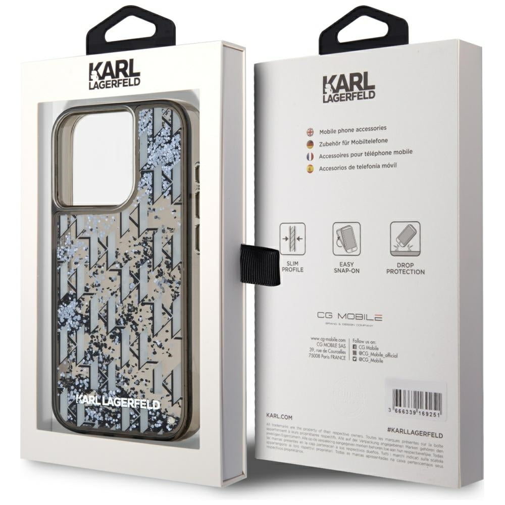 Θήκη για Apple iPhone 15 Pro Max, Karl Lagerfeld, Liquid Glitter Monogram, Μαύρη