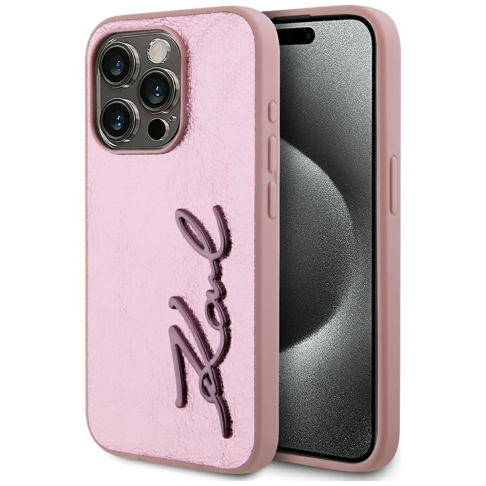 Θήκη για Apple iPhone 15 Pro Max, Karl Lagerfeld, Metal Signature, Ροζ