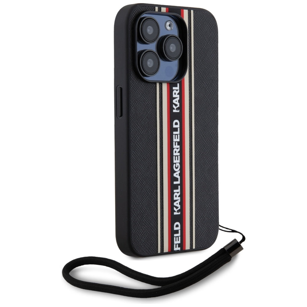 Θήκη για Apple iPhone 15 Pro Max, Karl Lagerfeld, Saffiano Athleisure Stripes with Strap, Rosie