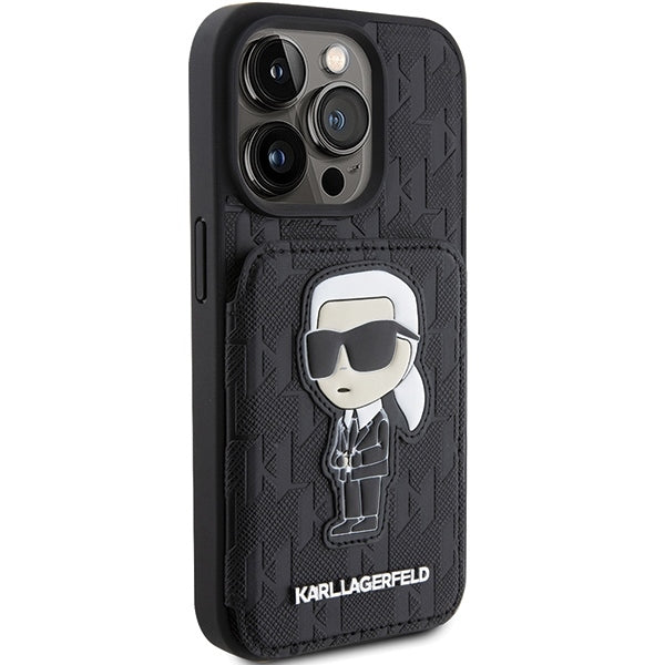 Θήκη για Apple iPhone 15 Pro Max, Karl Lagerfeld, Saffiano Cardslots and Stand Monogram Ikonik Karl, Μαύρη