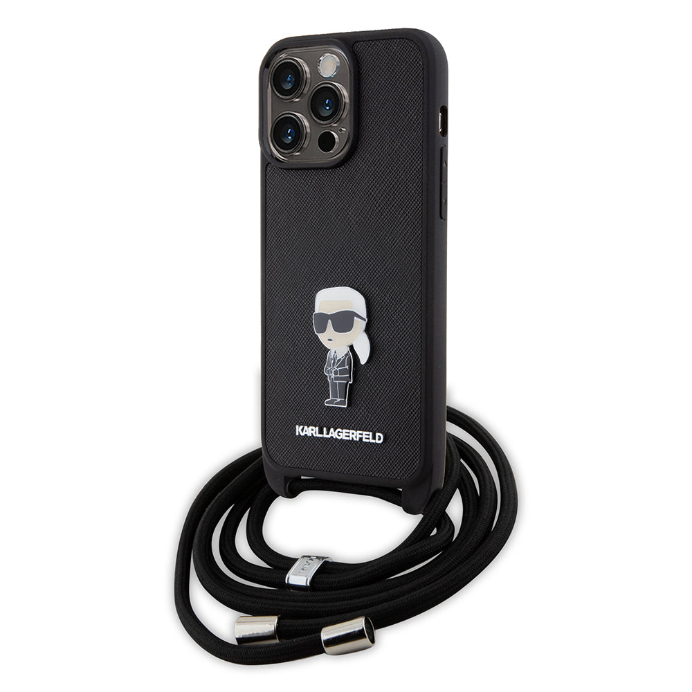 Θήκη για Apple iPhone 15 Pro Max, Karl Lagerfeld, Saffiano Crossbody Monogram Metal Pin Karl, Μαύρη