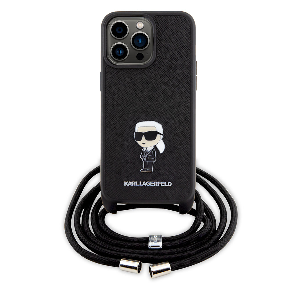 Θήκη για Apple iPhone 15 Pro Max, Karl Lagerfeld, Saffiano Crossbody Monogram Metal Pin Karl, Μαύρη