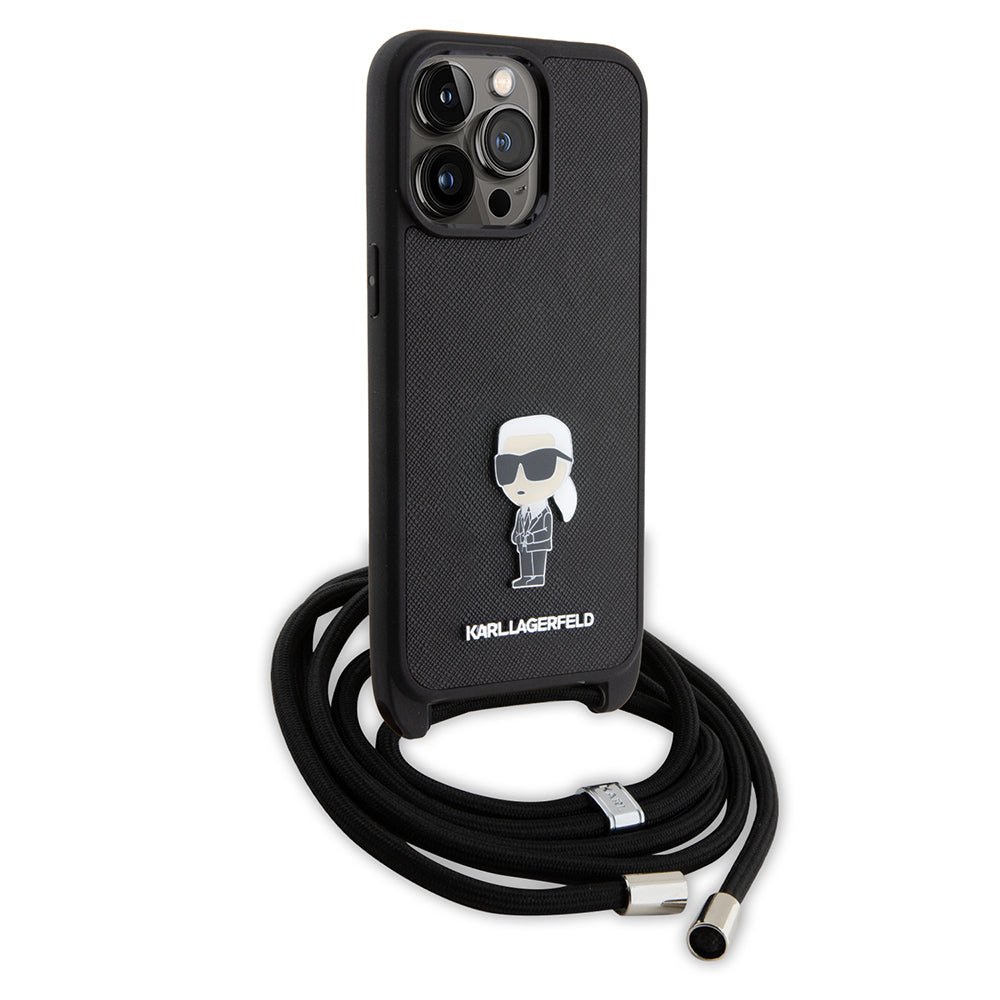 Θήκη για Apple iPhone 15 Pro Max, Karl Lagerfeld, Saffiano Crossbody Monogram Metal Pin Karl, Μαύρη