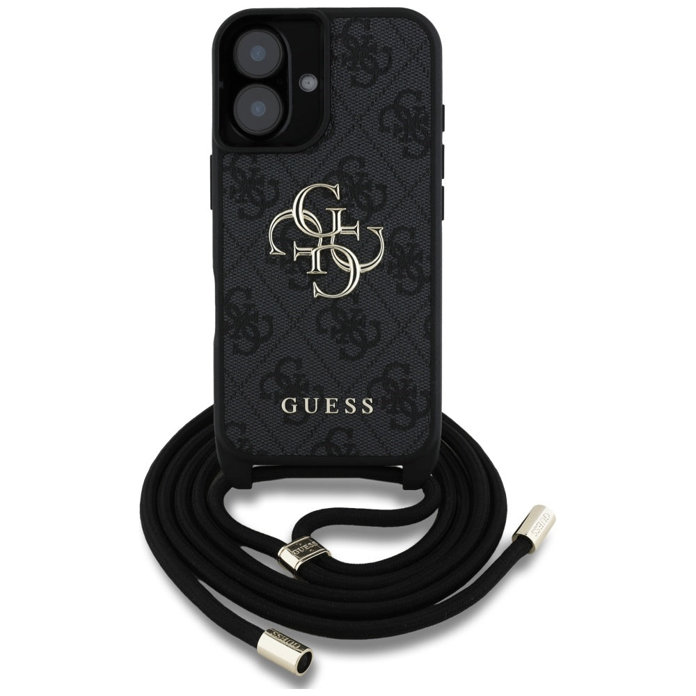 Θήκη για Apple iPhone 16, Guess, 4G CBDY Big Logo with Cord Strap, Μαύρη