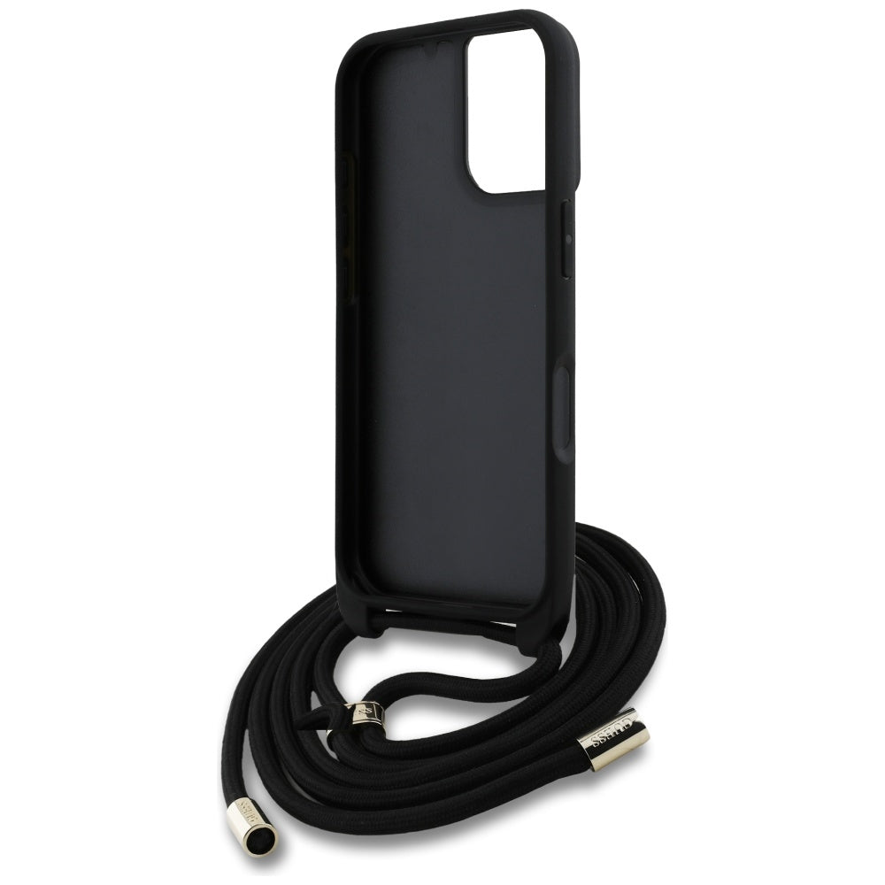 Θήκη για Apple iPhone 16, Guess, 4G CBDY Big Logo with Cord Strap, Μαύρη