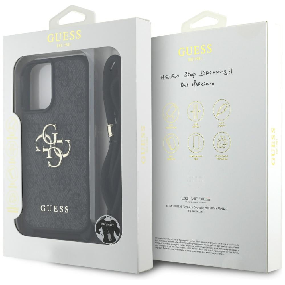 Θήκη για Apple iPhone 16, Guess, 4G CBDY Big Logo with Cord Strap, Μαύρη