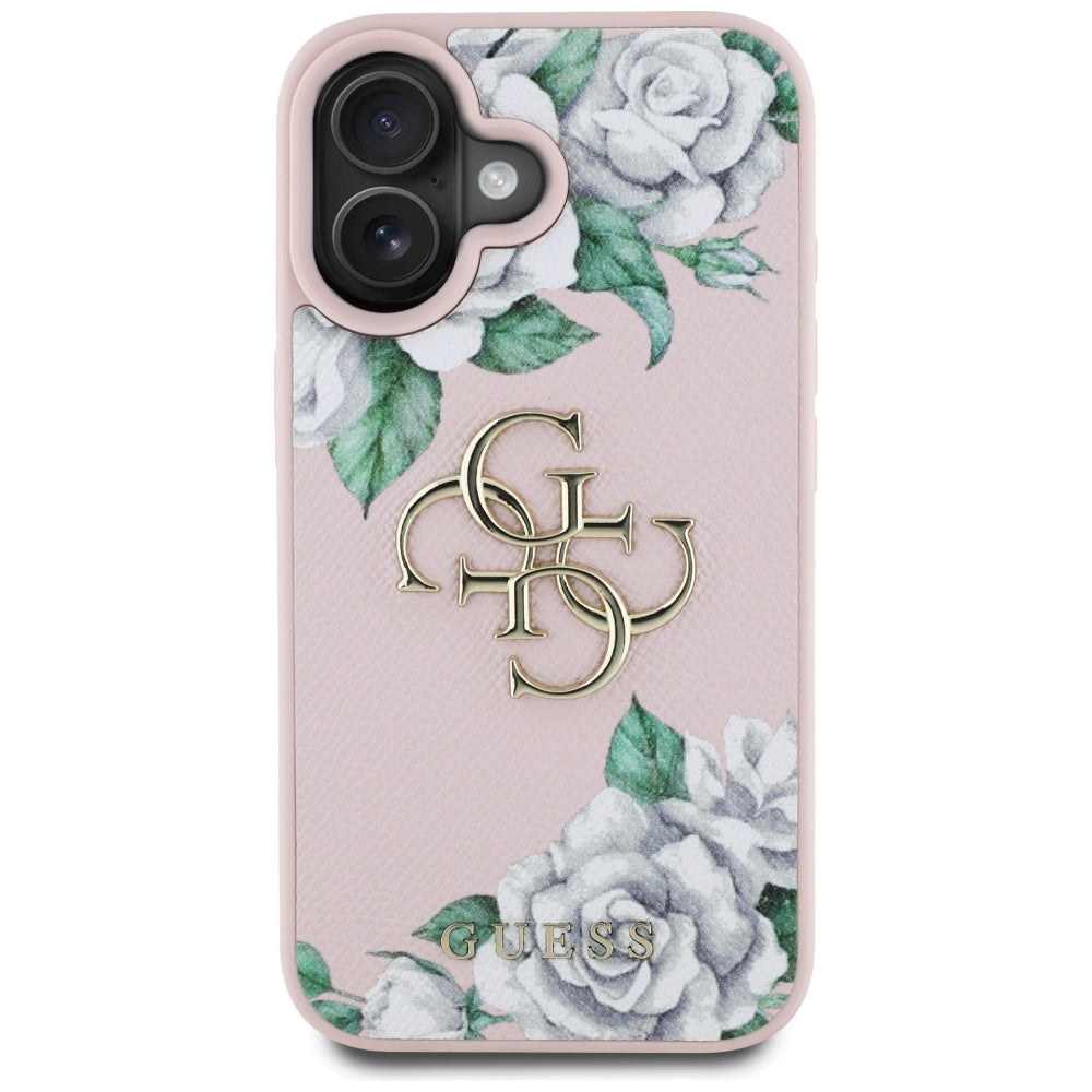 Θήκη για Apple iPhone 16, Guess, 4G Grained Roses Big Logo, Ροζ