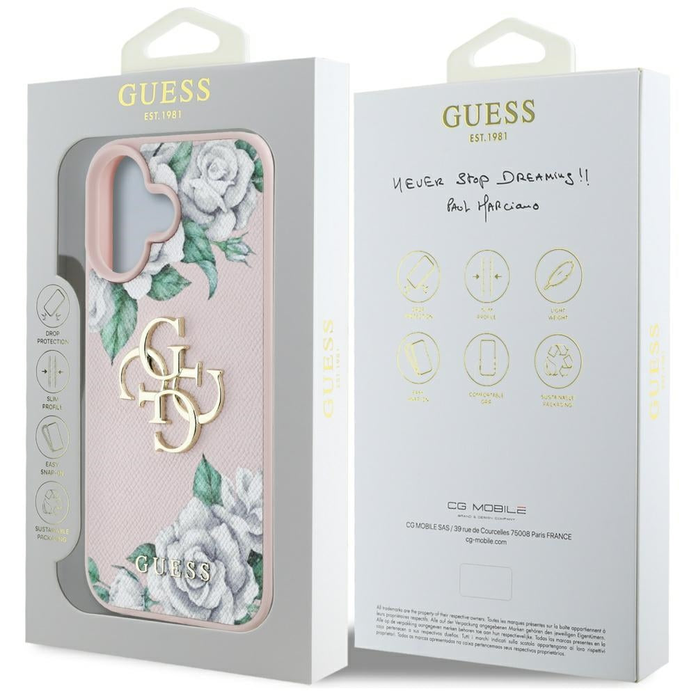 Θήκη για Apple iPhone 16, Guess, 4G Grained Roses Big Logo, Ροζ