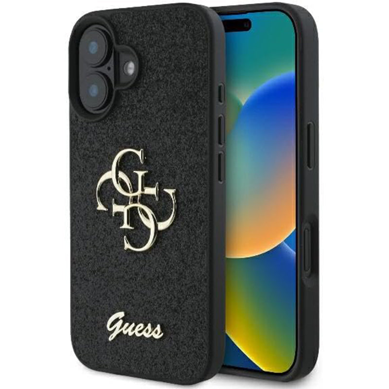 Θήκη για Apple iPhone 16, Guess, Fixed Glitter Big 4G, Μαύρη