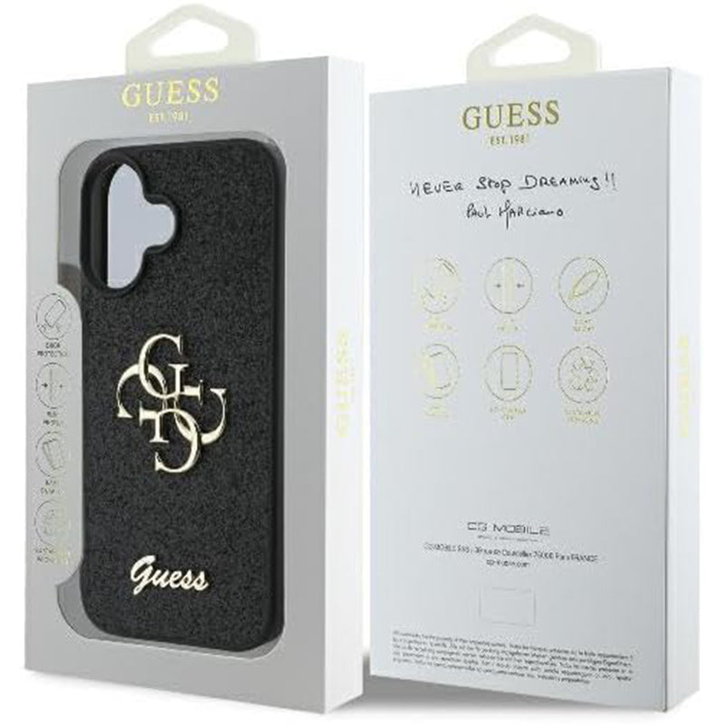 Θήκη για Apple iPhone 16, Guess, Fixed Glitter Big 4G, Μαύρη