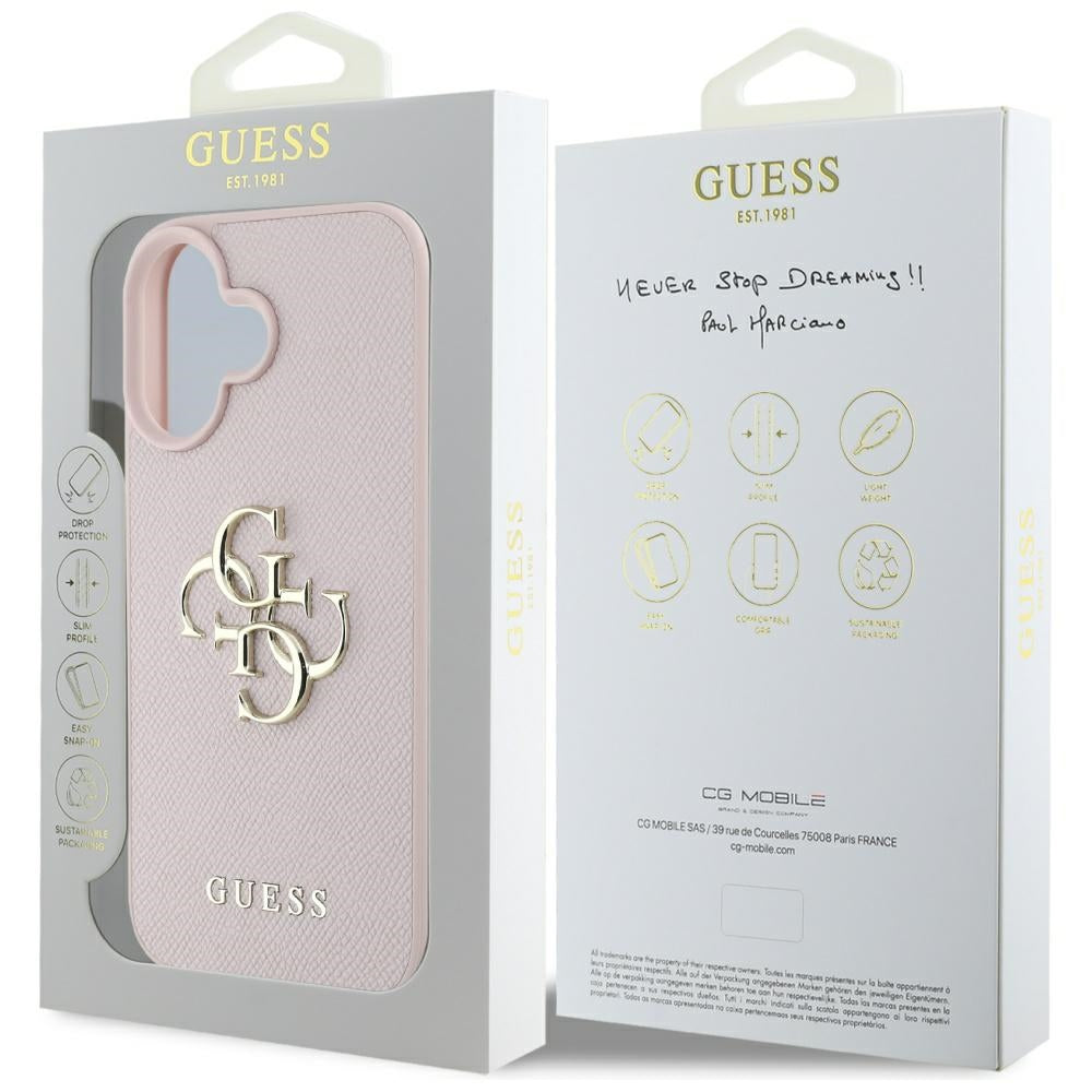 Θήκη για Apple iPhone 16, Guess, Grained Big 4G Logo Small Classic Logo, Ροζ