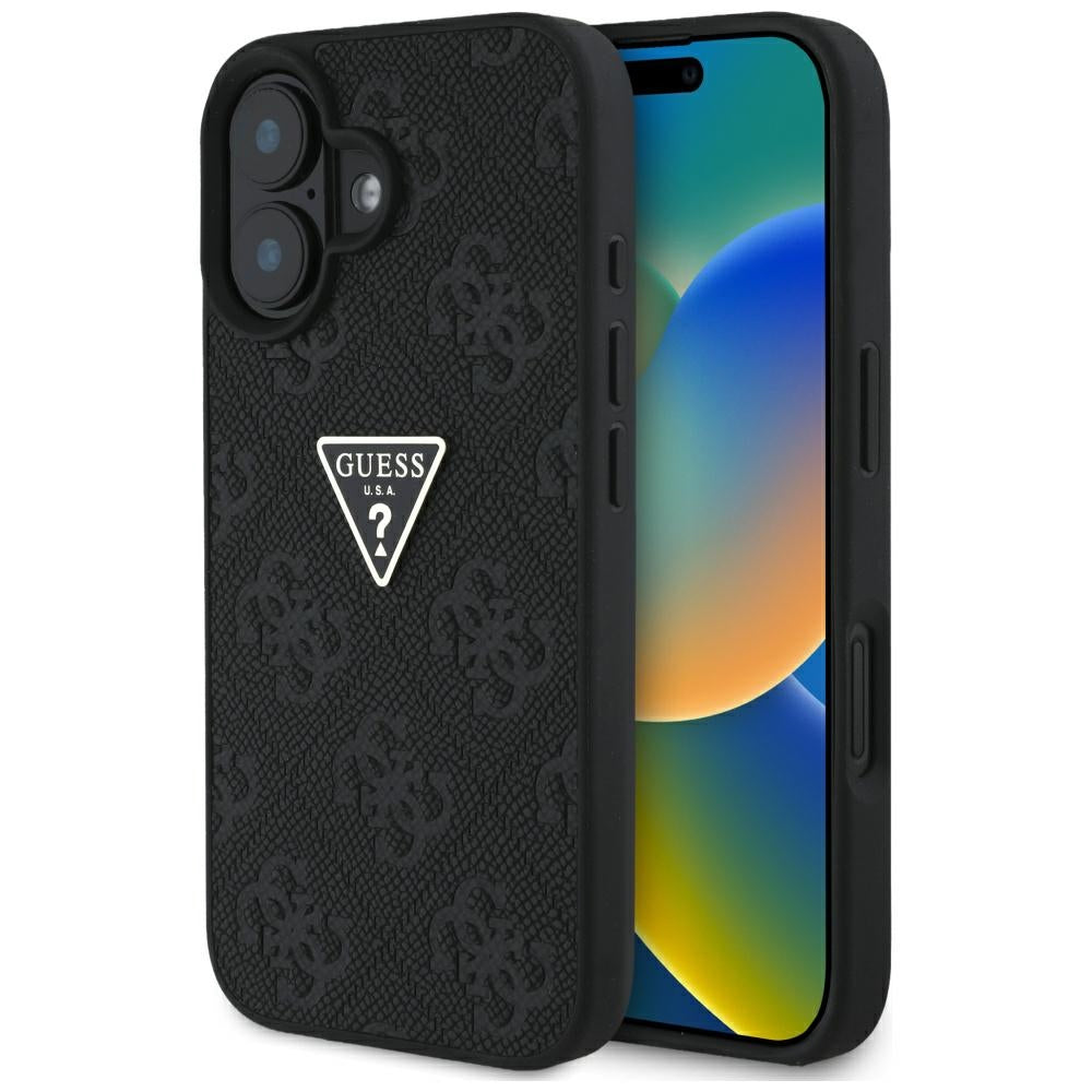 Θήκη για Apple iPhone 16, Guess, Hot Stamp 4G Pattern Triangle Logo, Μαύρη