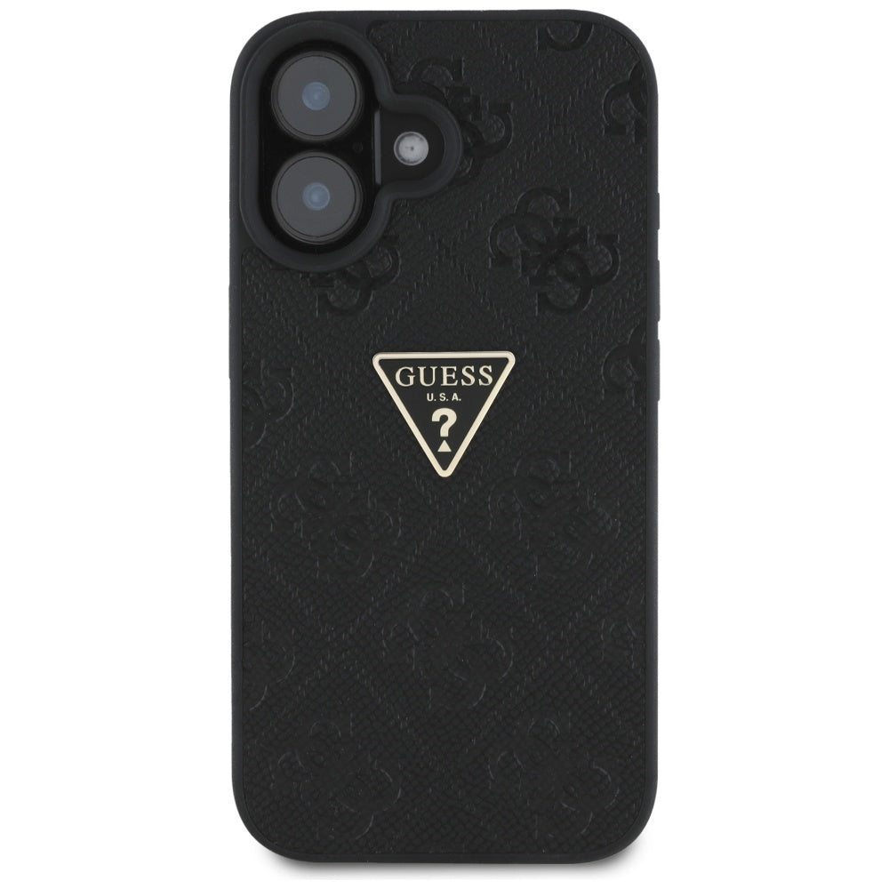 Θήκη για Apple iPhone 16, Guess, Hot Stamp 4G Pattern Triangle Logo, Μαύρη