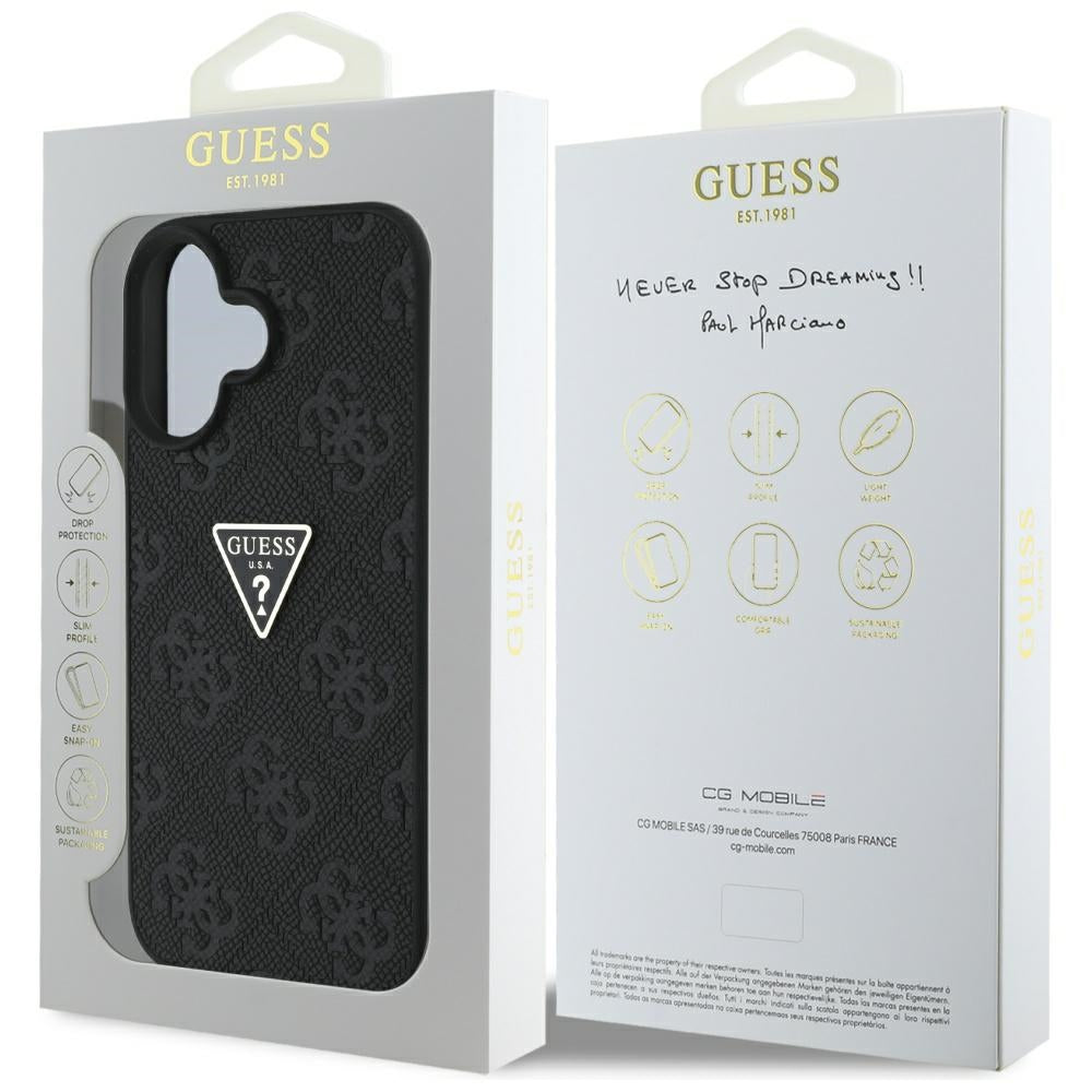 Θήκη για Apple iPhone 16, Guess, Hot Stamp 4G Pattern Triangle Logo, Μαύρη