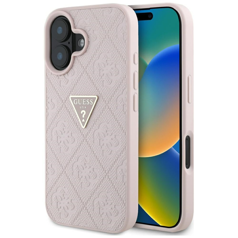Θήκη για Apple iPhone 16, Guess, Hot Stamp 4G Pattern Triangle Logo, Ροζ