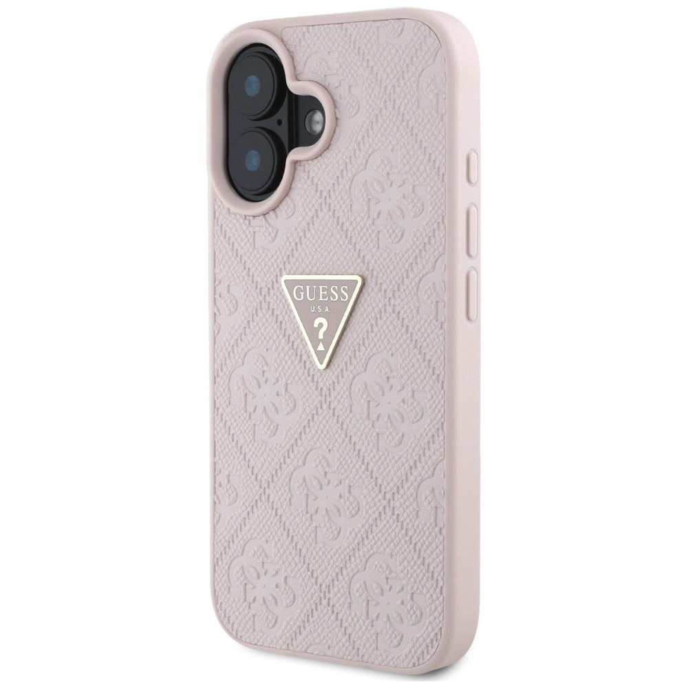 Θήκη για Apple iPhone 16, Guess, Hot Stamp 4G Pattern Triangle Logo, Ροζ
