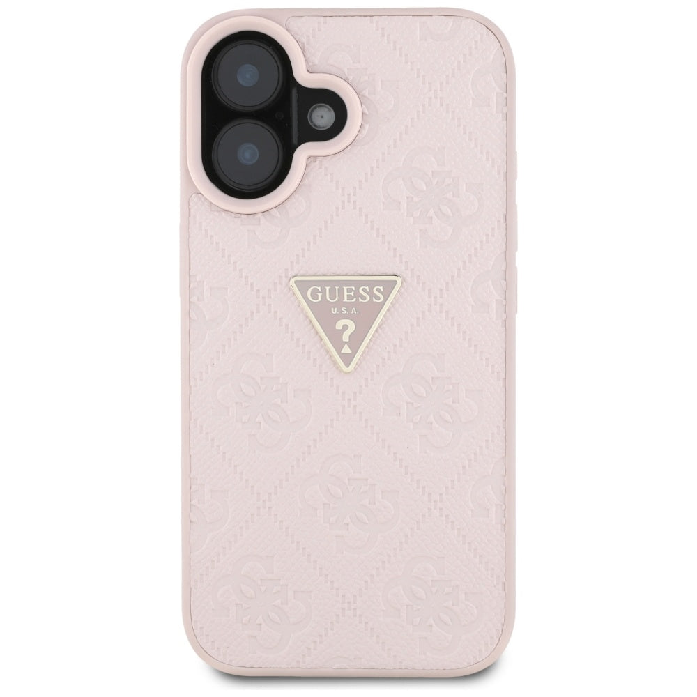 Θήκη για Apple iPhone 16, Guess, Hot Stamp 4G Pattern Triangle Logo, Ροζ