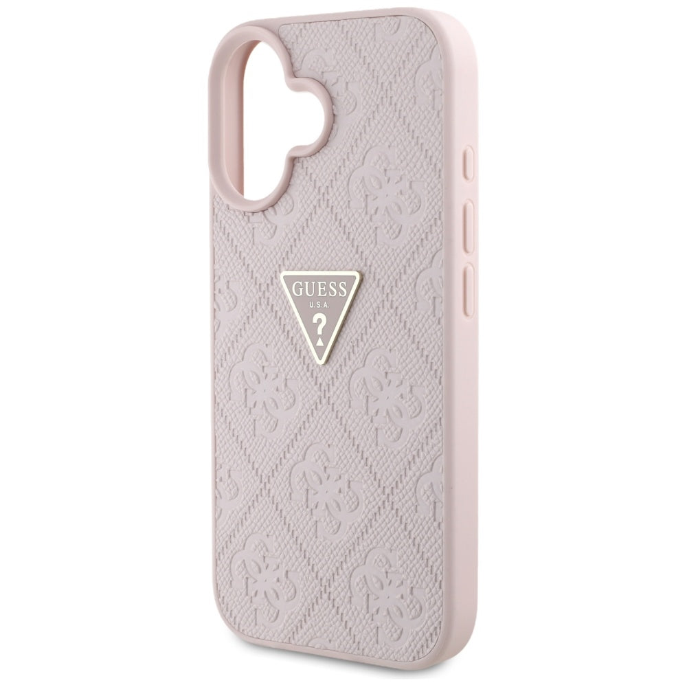 Θήκη για Apple iPhone 16, Guess, Hot Stamp 4G Pattern Triangle Logo, Ροζ