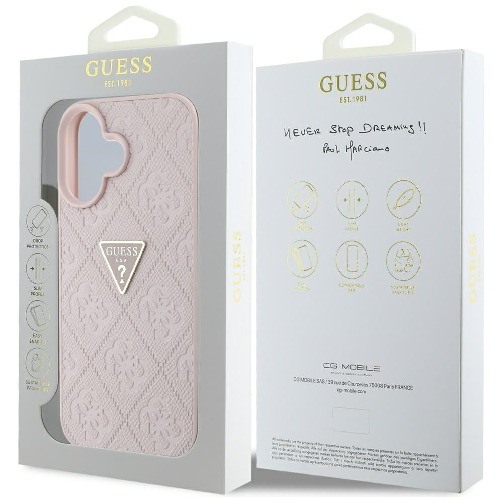 Θήκη για Apple iPhone 16, Guess, Hot Stamp 4G Pattern Triangle Logo, Ροζ
