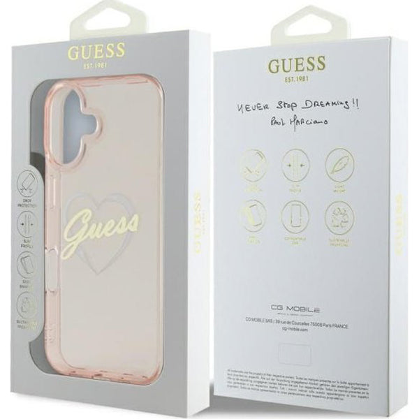 Θήκη για Apple iPhone 16, Guess, IML Heart, Ροζ