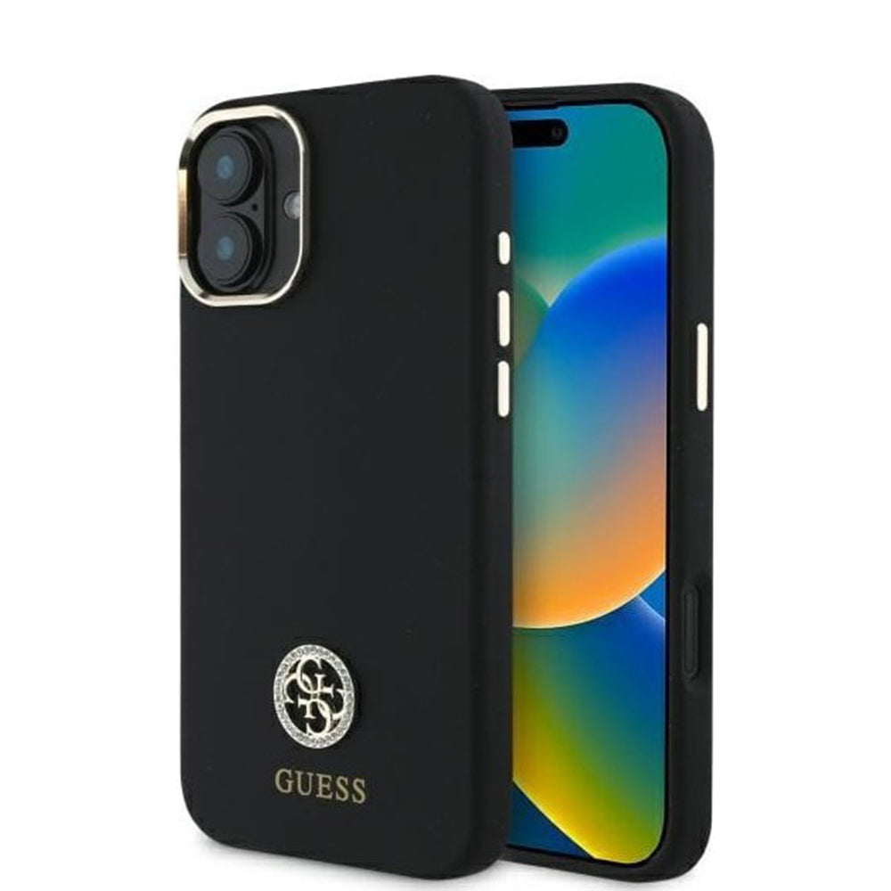Θήκη για Apple iPhone 16, Guess, Logo Strass 4G, Μαύρη