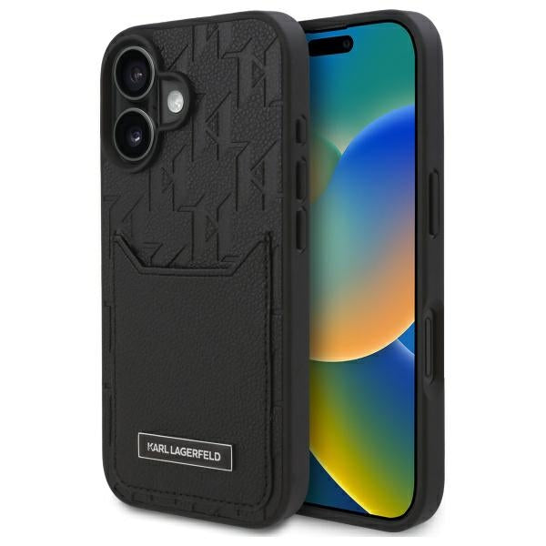 Θήκη για Apple iPhone 16, Karl Lagerfeld, Cardslots Monogram, Μαύρη